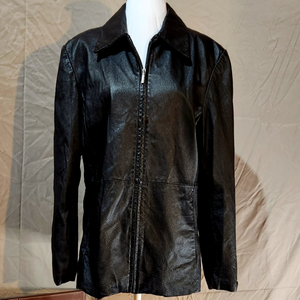 Sonoma L vintage black extra buttery genuine leather fitted zip closure‎ jacket